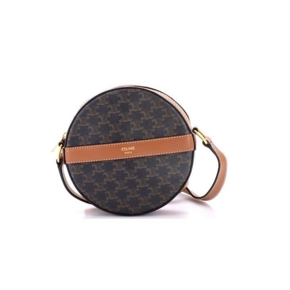 Celine Triomphe Classic Monogram Canvas Round Purse Shoulder Bag